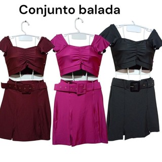 CONJUNTO FEMININO ENCORPADO,COM FENDAS CÓS ALTO.NOITE, BALADA,SAIA E CROPPED.CONJUNTO PRETO, CONJUNTO DE SAIA.BALADA