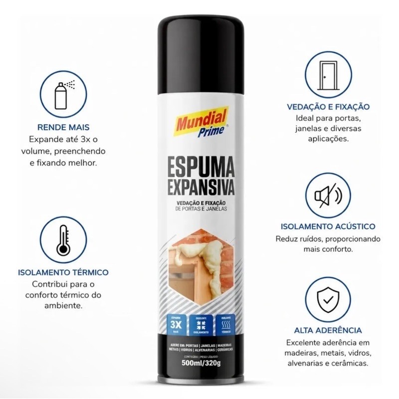 Espuma Expansiva Poliuretano Mundial Prime 500ml PU Uso Geral Unidade