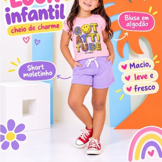 Conjunto Infantil feminino em Moletinho / Conjunto Kids Menina  3 a 5 anos / Conjunto Moletinho Casual