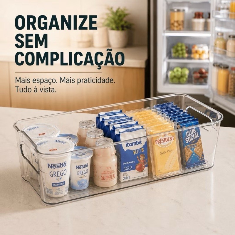 Kit Organizador De Geladeira Multiuso Em Acrílico Transparente Com Puxador E Empilhável