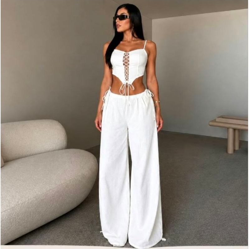 Conjunto Feminino Blusinha Corset Regulavel + Calça Alfaiataria Premium / Moderna e Elegante.