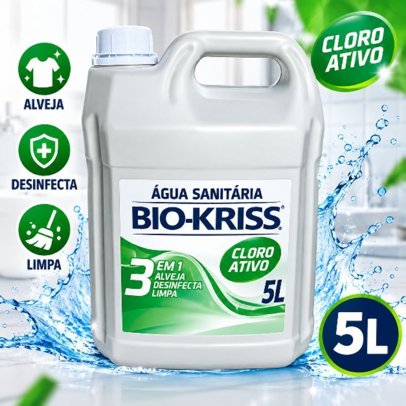 Água Sanitária Limpeza Pesada 3 em 1 Cloro Ativo 5L Limpa Alveja Desinfeta