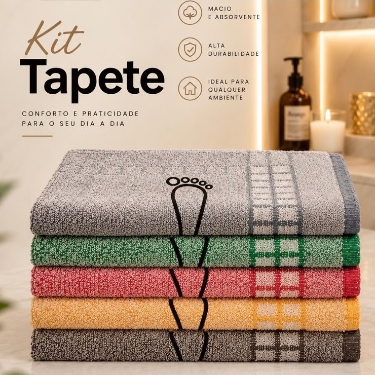 Kit 3 ou 6 Tapete De Banheiro 45x70cm Pezinho Piso Luxo Atoalhado 100% Algodão Premium