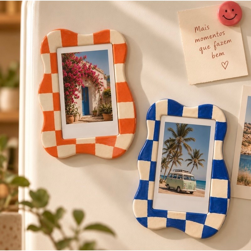 Porta-Retrato Magnético Orgânico para Polaroid em Cerâmica | Feito à Mão | Coleção Alegria