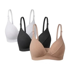 Kit 2 Sutiã Feminino Bojo Soft Sem Aro Conforto Canelado Dia a Dia Uso Diário Poliéster
