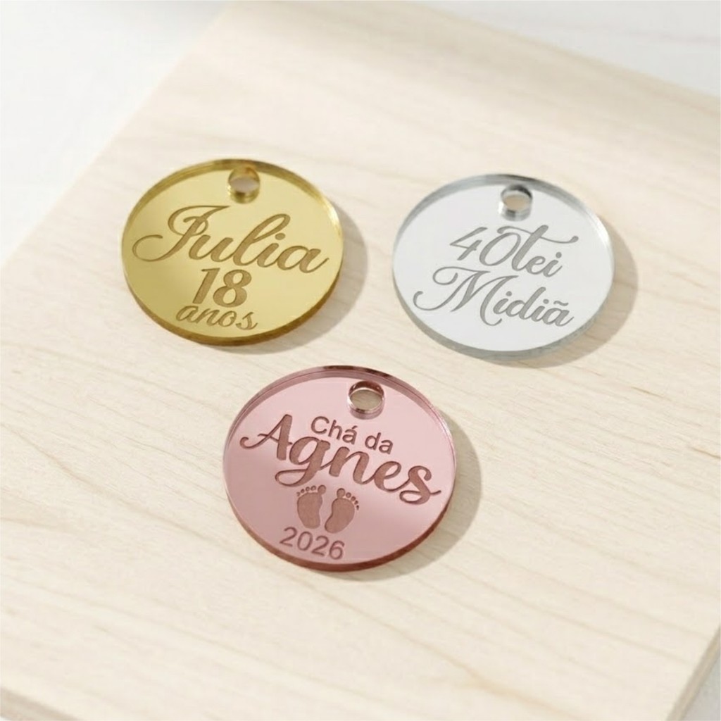 50 Tags etiqueta de nome - acrílico espelhado 2 cm - 1 furo