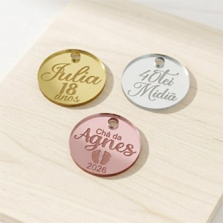 50 Tags etiqueta de nome - acrílico espelhado 2 cm - 1 furo em Oferta na Shopee
