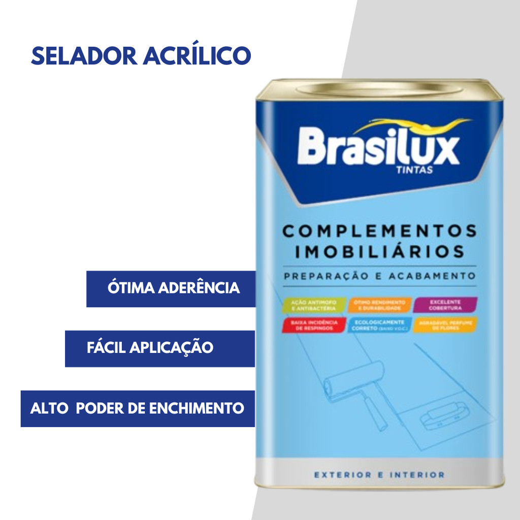 Selador Acrílico Branco 18L Brasilux Base Água Para Parede Interna Externa