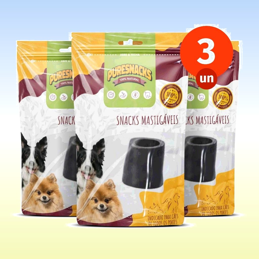 Kit Mordedor Petisco Chifre Bovino 100% Natural 3 Unidades para para Cães PureSnacks 80g
