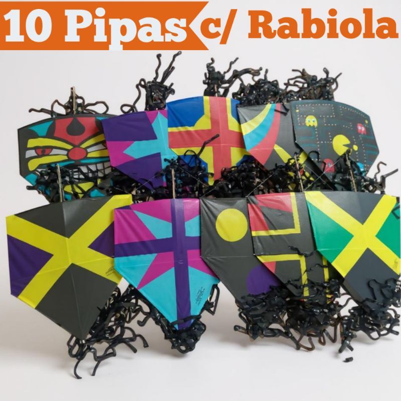 Kit 10 Pipas Grandes 50cm com Rabiola 2mts Vareta de Bambu Resistente modelos aleatórios