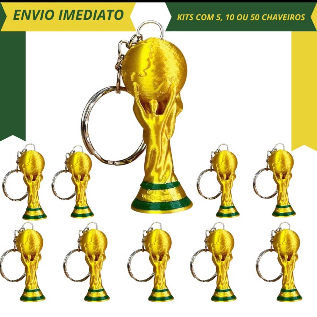 KIT Chaveiro Miniatura Taça Copa do Mundo FIFA Impressão 3D Futebol Troféu Seleção Brasileira