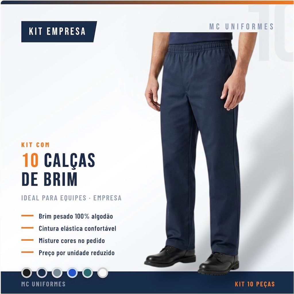 Kit 10 Calças Brim Operacional Reforçada Uniforme Empresa Atacado P M G GG XG