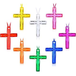 32 Peças de Colares de Cruz de Cristal, Colares de Cruz de Plástico, Colares Cristãos Coloridos, Lembranças Religiosas C