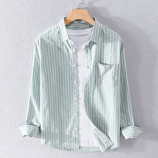 Renben camisa listrada masculina de manga comprida casual simples Popular trabalho literário casual juventude algodão ca