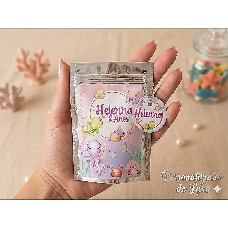 Saquinho Metalizado Personalizado+tag personalizada,fundo do mar, Lembrancinhas|Saquinho para Doces, Festa Infantil