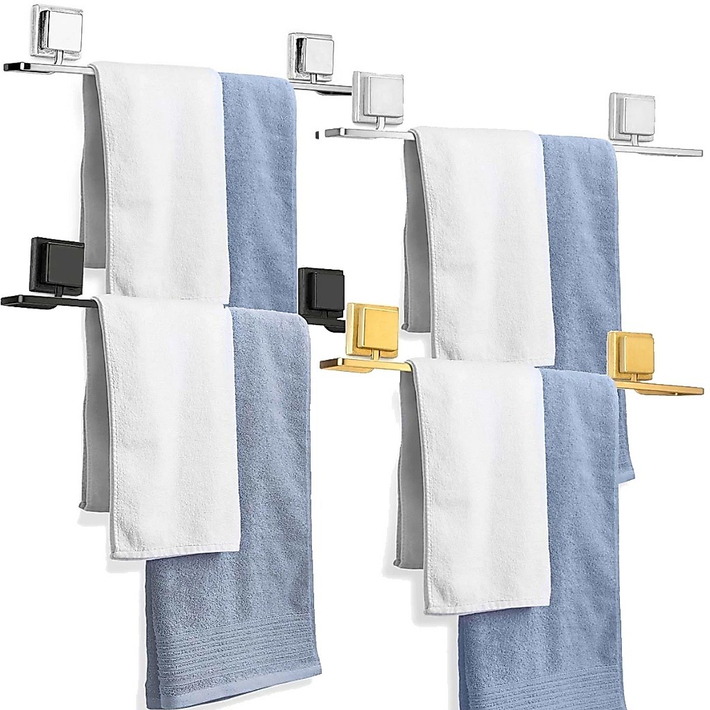 Suporte Porta Toalha Banho Banheiro S/ Furo Fixacao Fita Dupla Face 3M Resistente Cromado Arthi