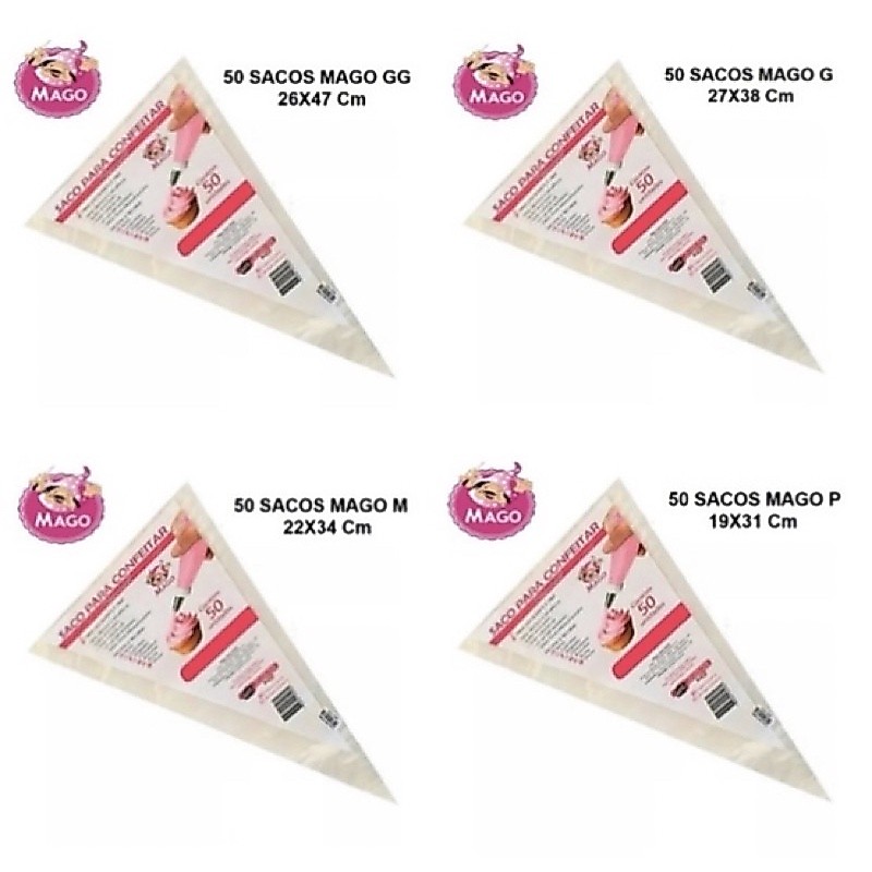 Kit 50~200 Sacos De Confeitar Mago Manga Descartável Profissional para Decorar Bolo tamanhos variados OFF// (CHOCO)