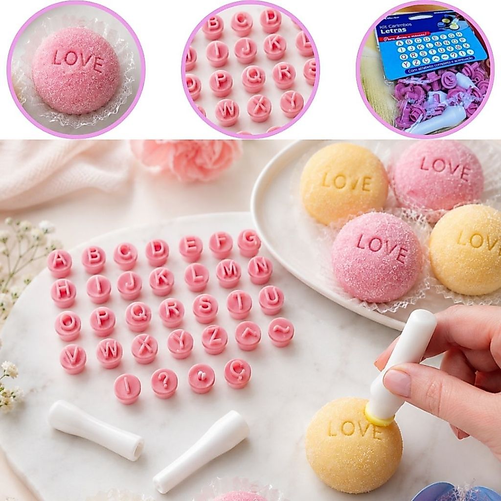 KIT CARIMBOS LETRAS/ALFABETO - 35 PEÇAS - COR ROSA (BLUE STAR)//(CHOCO)