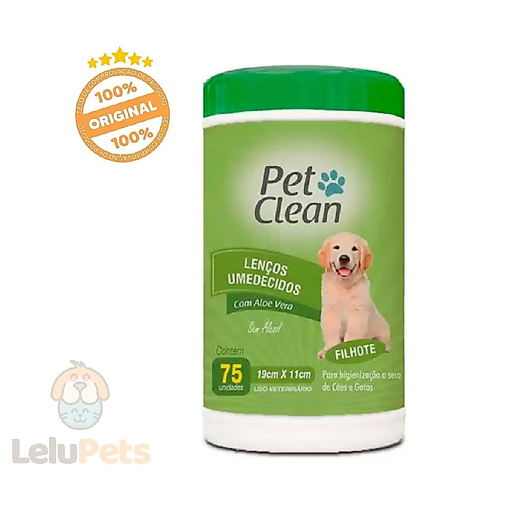Lenço Umedecido Pet Clean Para Cães E Gatos Filhotes 75 Und
