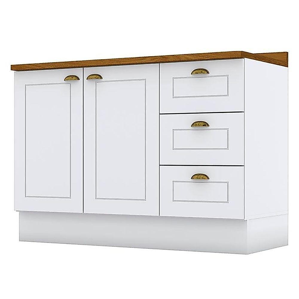 Balcão De Cozinha 120 Cm Americana Branco Com Tampo Nature - Henn