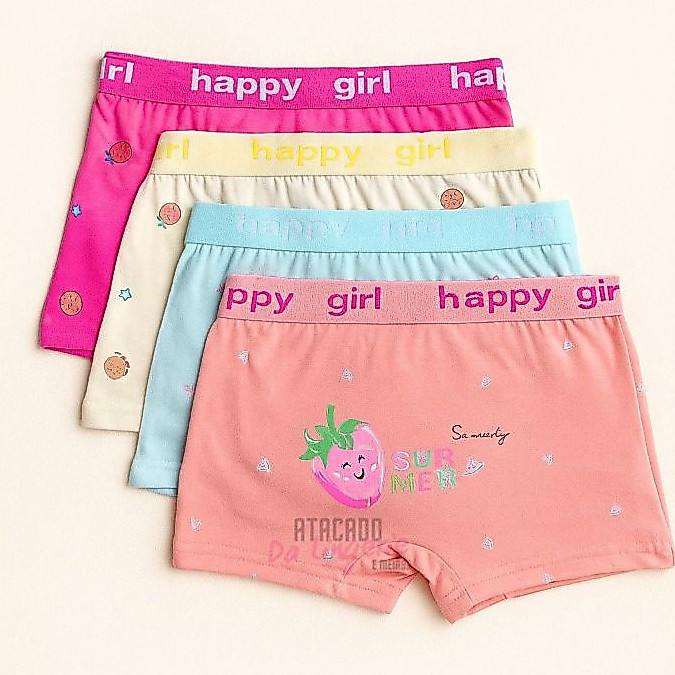 Kit 2 Cueca Algodão Menina Infantil Boxer Conforto Girl Boxer Moda Intima
