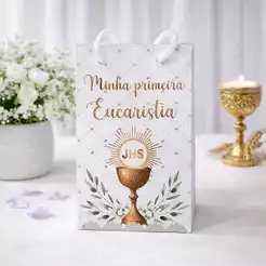 Sacolinha Primeira Eucaristia Lembrancinha Religiosa Papel Fotográfico Com Alça Festa Infantil