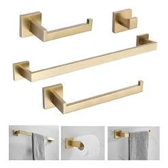 Kit Acessórios Banheiro Inox 304 Dourado Luxo 4 Peças
