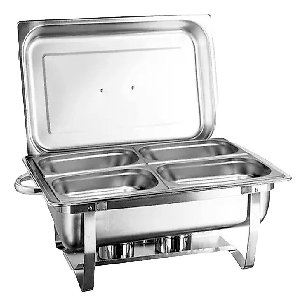 Rechaud Inox Retangular 9 Litros C/ 4 Cubas Gn Banho Maria