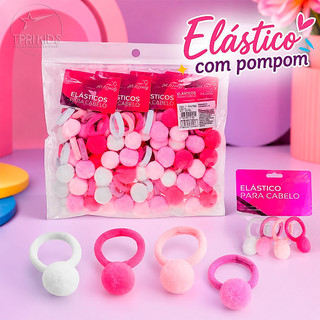Kit 12 a 72 Elástico de Cabelo com Pompom Xuxinha Rabicó Chuchinha Cores com Enfeite Colorido