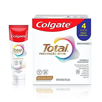 Kit 4 Creme Dental Colgate Total Prevenção Ativa Original Mint  90g Cada Higiene Bucal