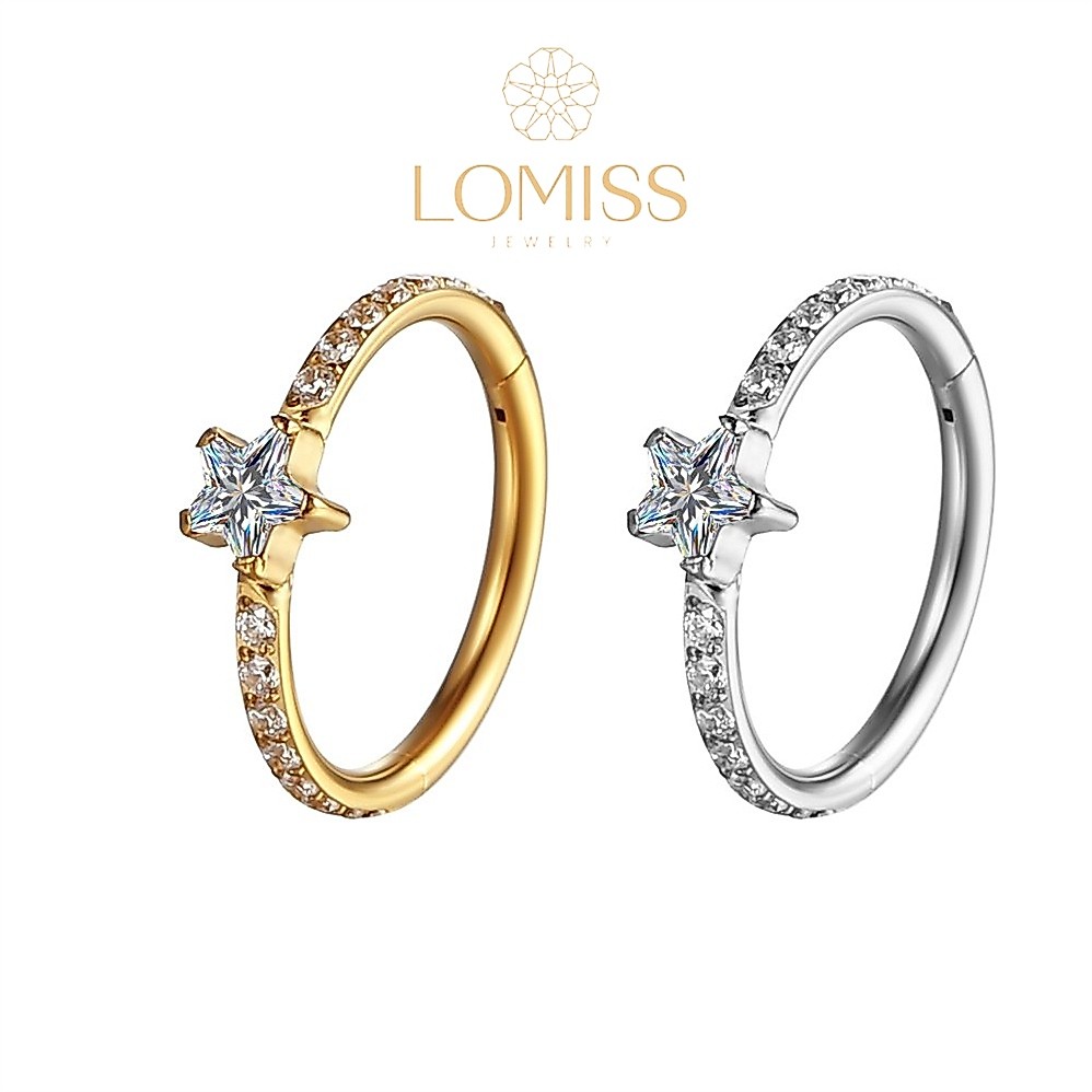 Piercing Orelha Nariz Argola Clik Titânio PVD Zircônia Estrela《Lomiss piercing》