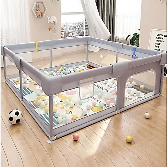 Cercadinho Bebê Chiqueirinho Infantil Grande Seguro Portátil Menino Menina 150x180cm Cinza ref: 001