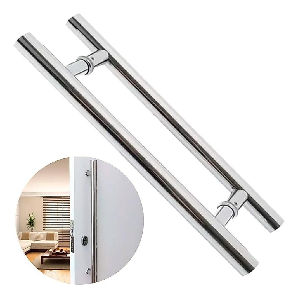 Puxador Para Porta Inox 304 Prata Pivotante 60cm Redondo