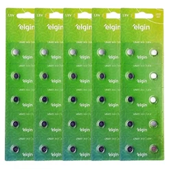 50 Baterias Pilha Alcalina Lr621 1,5v 5 Blisters Elgin