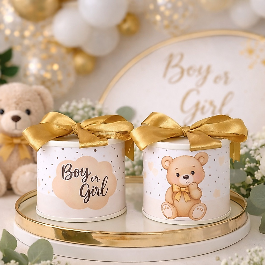 Tubolata Personalizada Lembrancinha Aniversário Infantil | Tema CHÁ REVELAÇÃO DOURADO