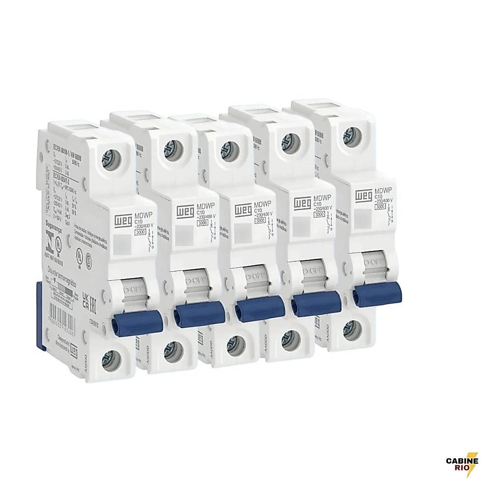 Kit 5x Mini Disjuntor MDWP WEG Unipolar Curva C – 10A/16A/20A/25A/32A/40A/50A/63A