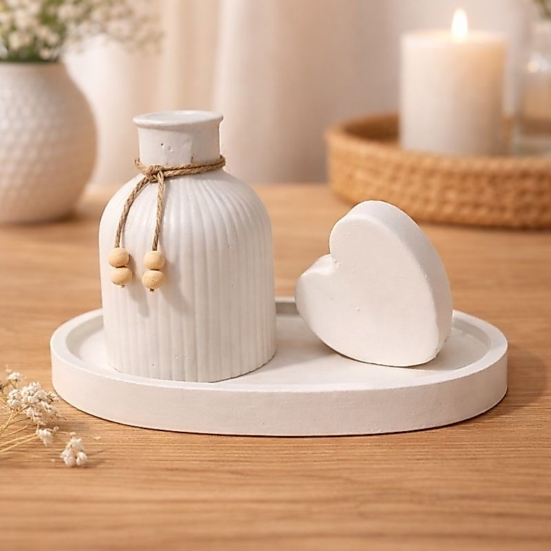 Kit Vasos Gesso Decorativo 3 Peças/ Decoração Ambiente
