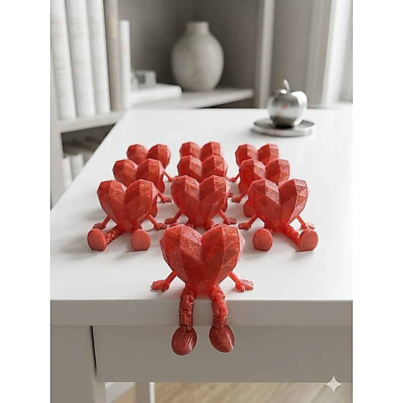 Kit Boneco Coração Com Perninhas Articuladas Feitas Em Impressão 3D Decoração Moderna Vermelho Lindo