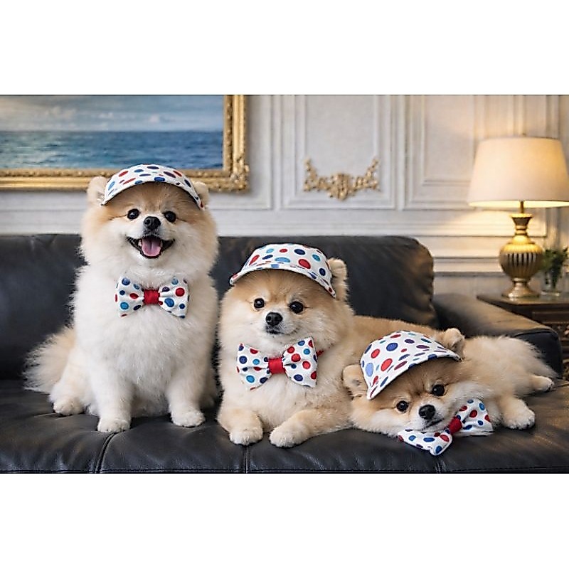 Boné Pet Poá Colorido + Laço ou Gravata Borboleta | 100% Tricoline | Festa Aniversário Cachorro Gato