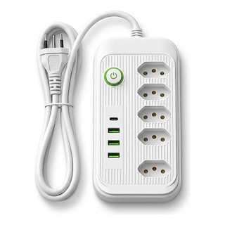 Extensão Elétrica 2m 10A 5 Tomadas 3 USB 1 Tipo-C Universal Bivolt Power 110v/220v - MGC