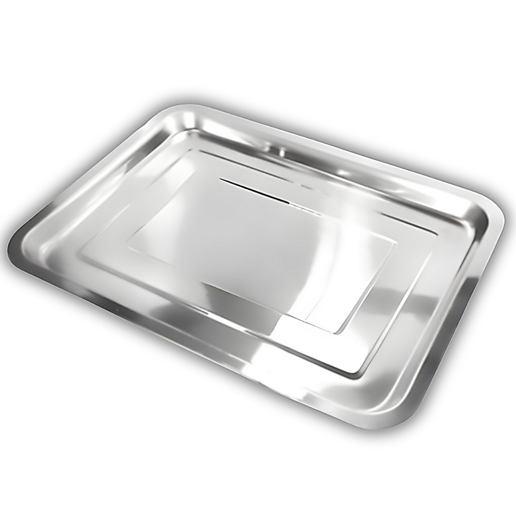Bandeja Retangular em Aço Inox 32x22cm Para Acomodar e Servir Bebidas Alimentos - Ke Home