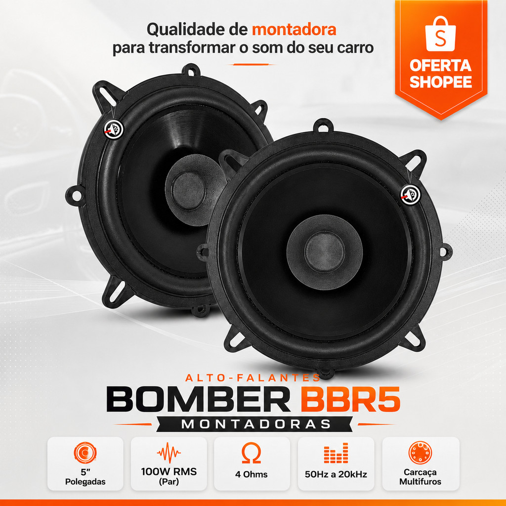 Som Carro Automotivo 2 Alto Falantes de Porta Caixa Barato Bomber Bbr Montadora 100 Wrms 5 Polegadas