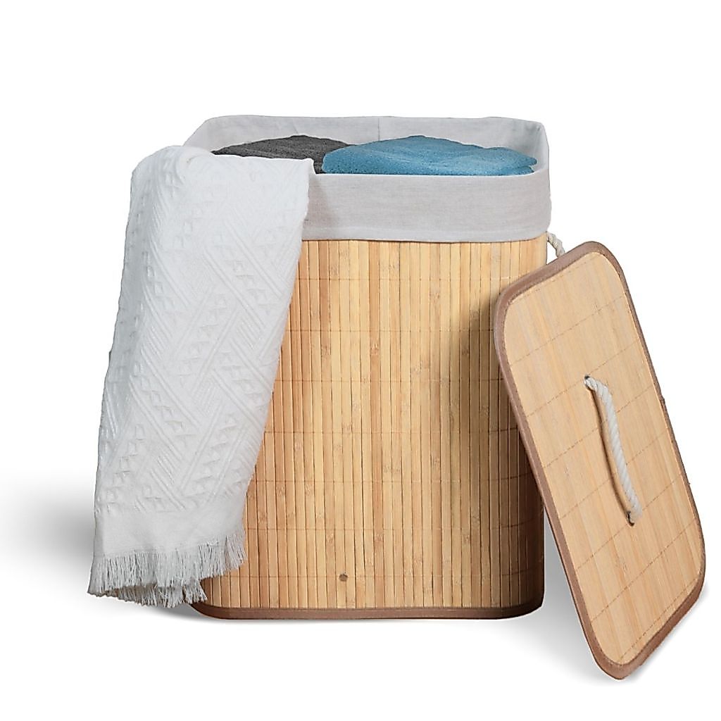 Cesto de Roupa Suja em Bambu com Tampa e Alças 50 Litros Multiuso — foto 7