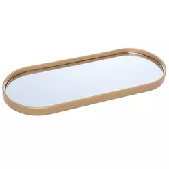 Bandeja com Espelho Perlina 30x12cm Dourada Plástico Lyor Decorativo Retangular Lavabo Penteadeira Perfumes Mesa Posta