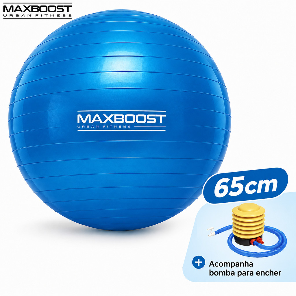 Kit Bola de Pilates Maxboost 65cm com Bomba de Ar Inclusa Fitness Yoga Treino Funcional Equilíbrio e Core
