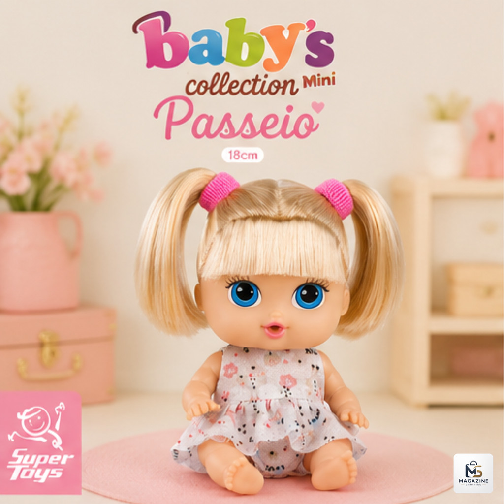 Boneca Articulada Baby's Collection Mini Passeio Com Cabelo Bebê Reborn Brinquedo Menina Super Toys