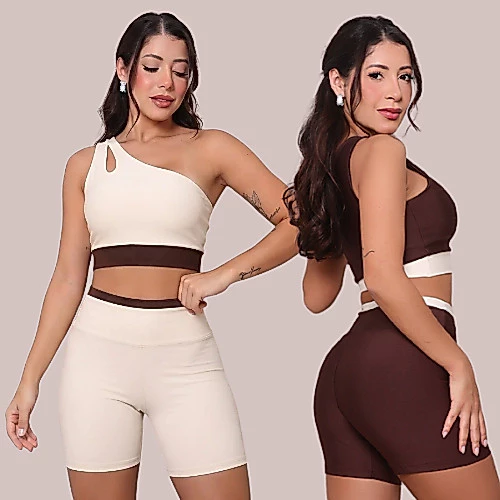 Kit 2 Conjuntos Fitness Feminino Top e Short Academia Bicolor — imagem 1