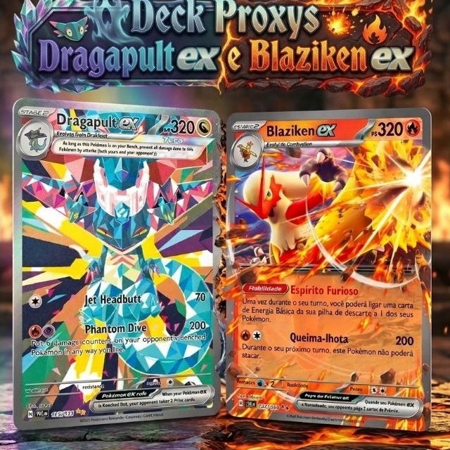 Deck Proxy Pokémon TCG + DeckBox Temática Dragapult ex Blaziken ex | Deck para Teste e Jogo Casual | Mande sua Lista