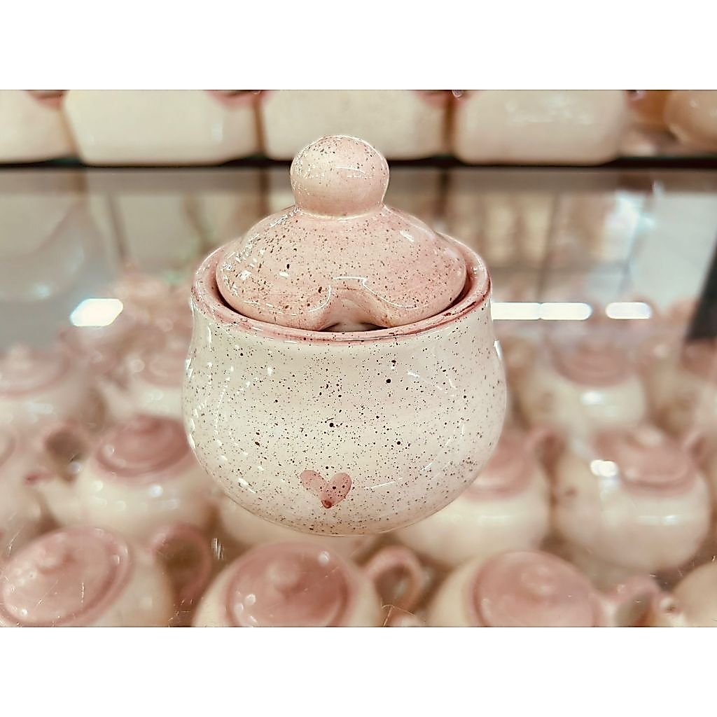 Açucareiro de Cerâmica Coração Rosa Pintado a mão