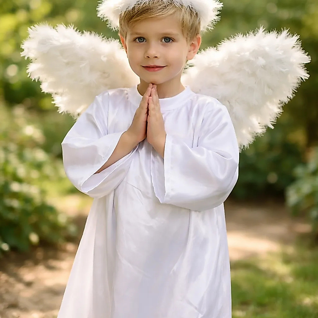 Fantasia Anjo Infantil Completa Querubim Túnica Branca com Asa